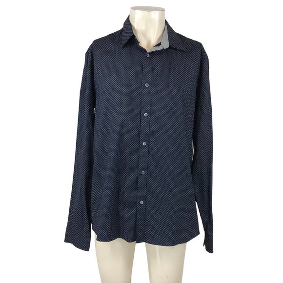 MICHAEL KORS - MEN'S XL- NAVY LONG SLEEVE BUTTON UP COLLARED COTTON BLEND SHIRT - Picture 1 of 5